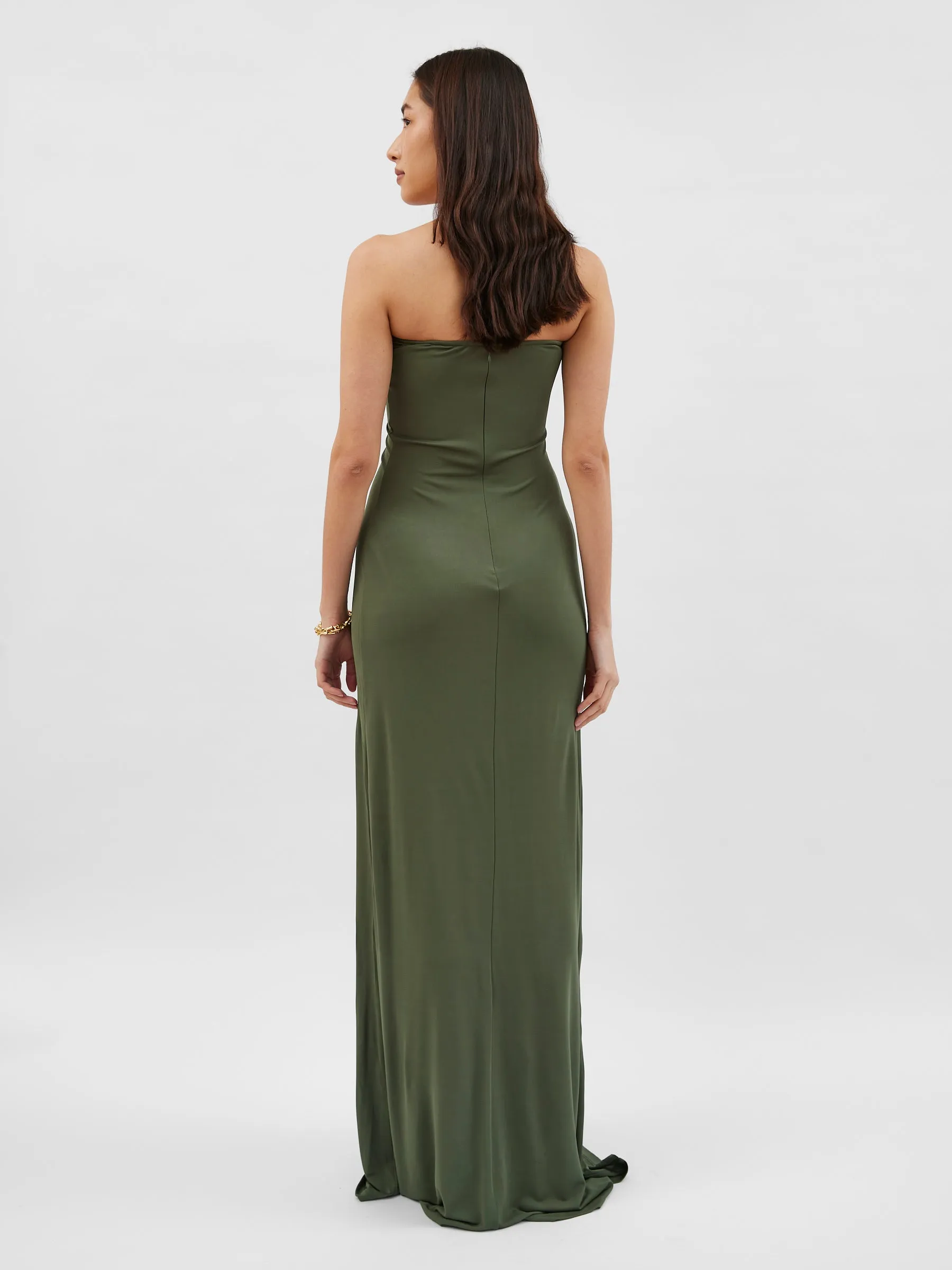 Arced Palm Strapless Dress