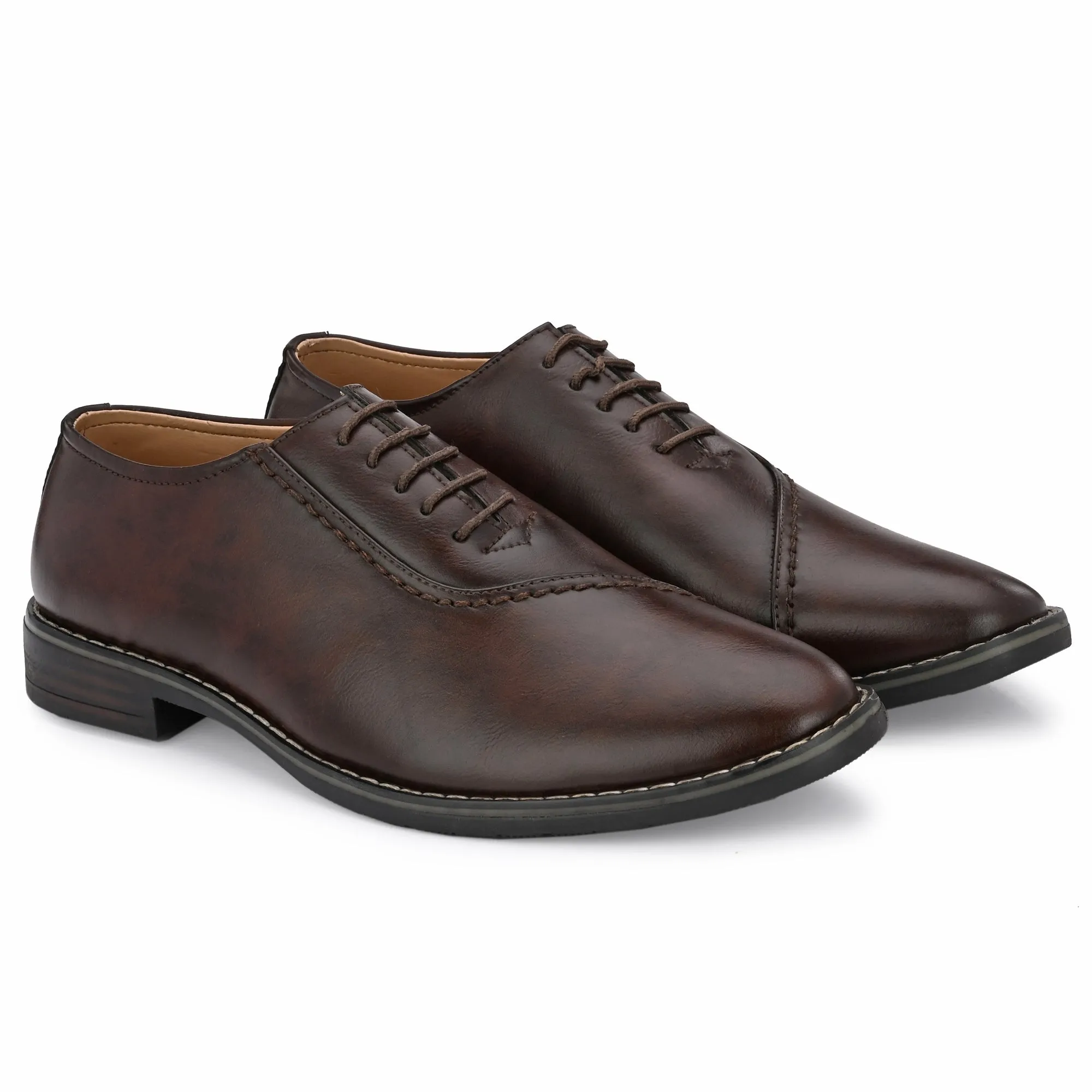 Attitudist Unisex Handcrafted Plain Oxford Brown Formal Derby Shoes