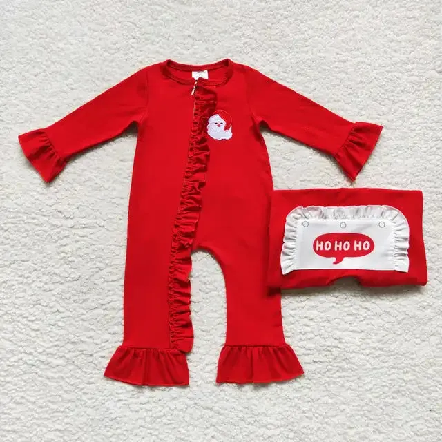 Baby Applique Romper - Christmas - Santa Ho Ho Ruffle Butt Girls