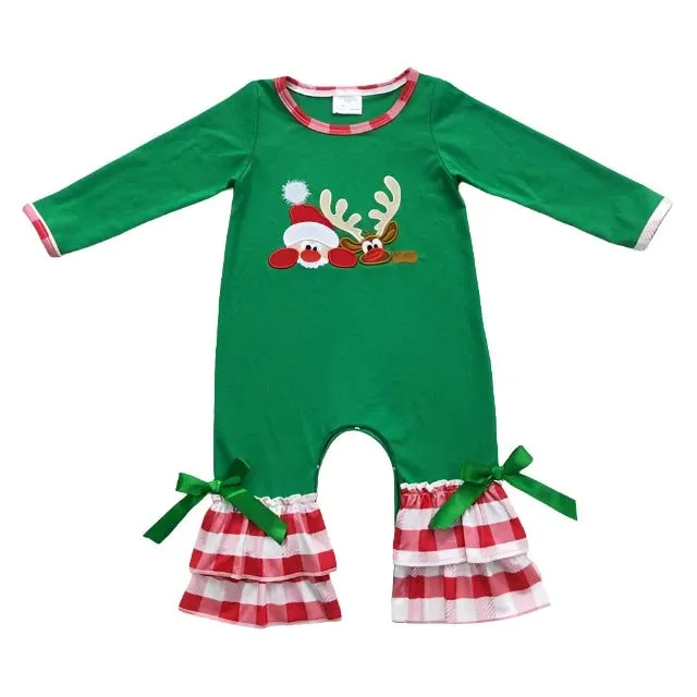 Baby Applique Romper - Christmas - Santa Reindeer Girls Ruffle