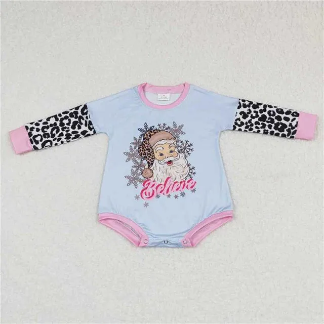 Baby Onesie Romper - Christmas Girls - Santa Leopard Western