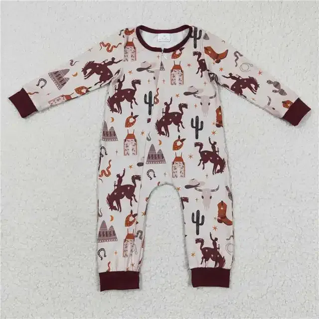 Baby Romper - Boys - Western Cowboy Cactus Brown