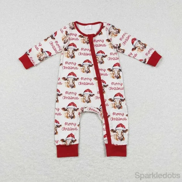 Baby Romper - Christmas - Farm Western Cow Merry Zip