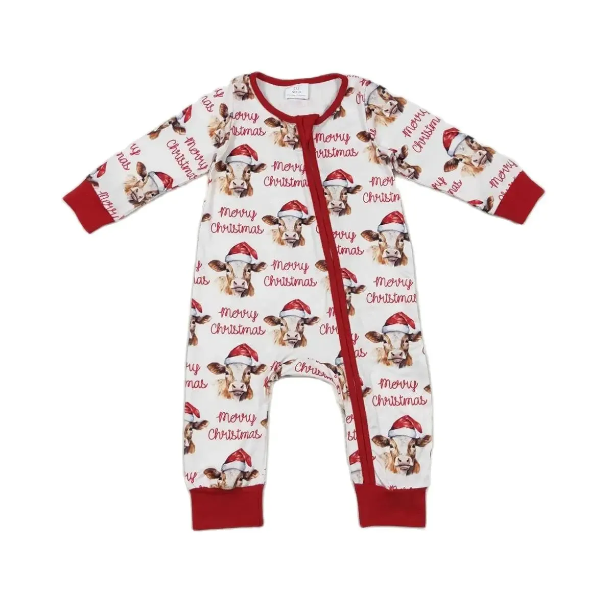 Baby Romper - Christmas - Farm Western Cow Merry Zip