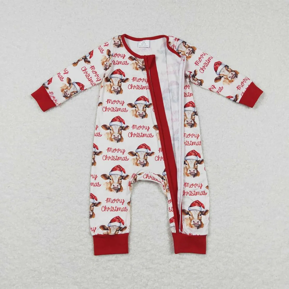 Baby Romper - Christmas - Farm Western Cow Merry Zip