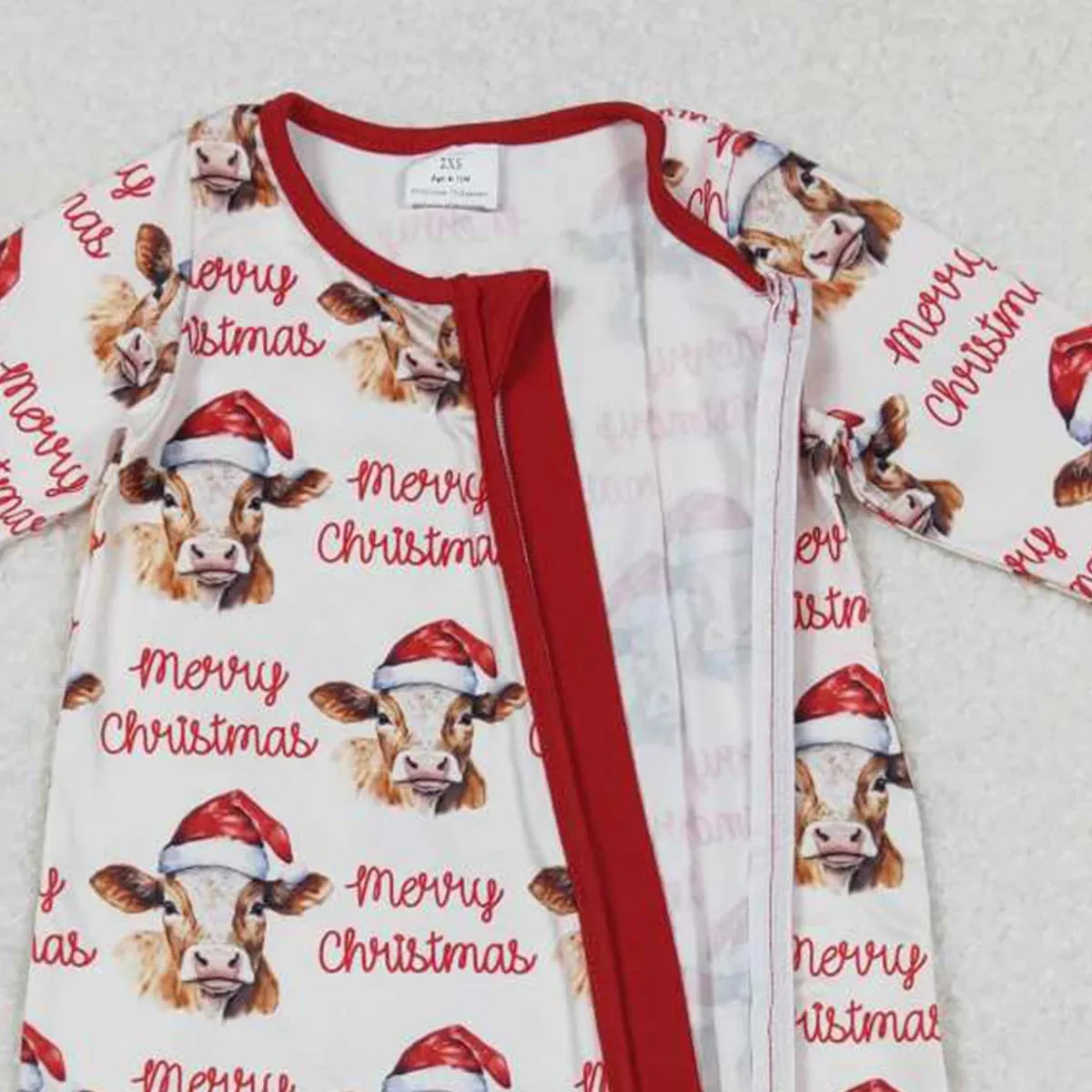 Baby Romper - Christmas - Farm Western Cow Merry Zip