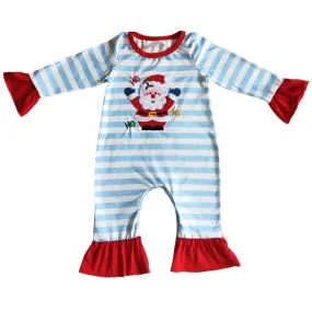 Baby Romper - Christmas - Santa Girls Blue Stripe Ruffle