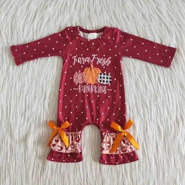 Baby Romper - Girls Autumn - Farm Fresh Pumpkin Plaid