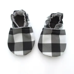 Black and White Buffalo Check Eco-Canvas Baby Shoes