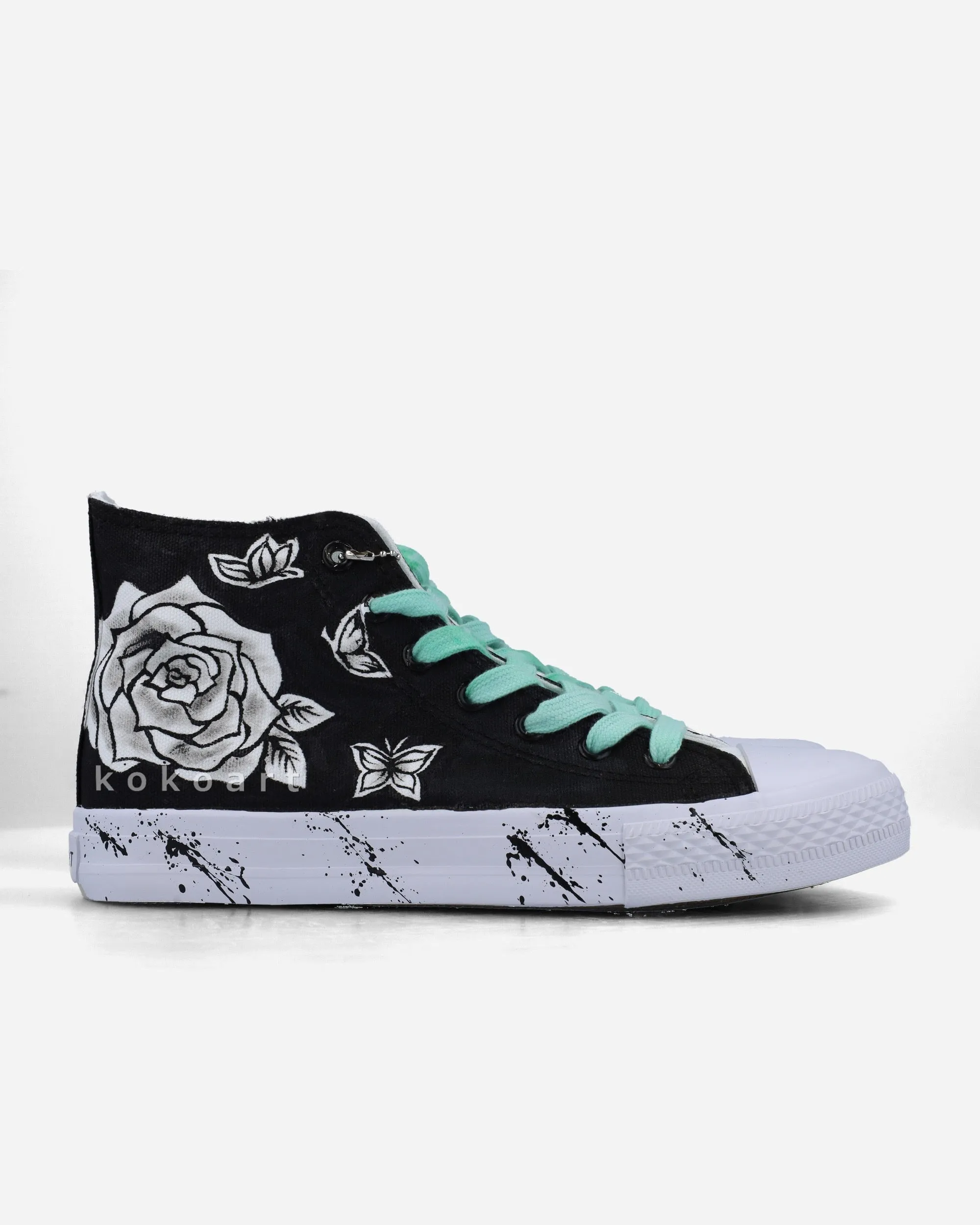 Black and White Roses Hand Painted Shoes