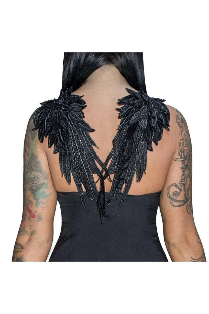 Black Wings Raw Silk Mini Dress - Angelique