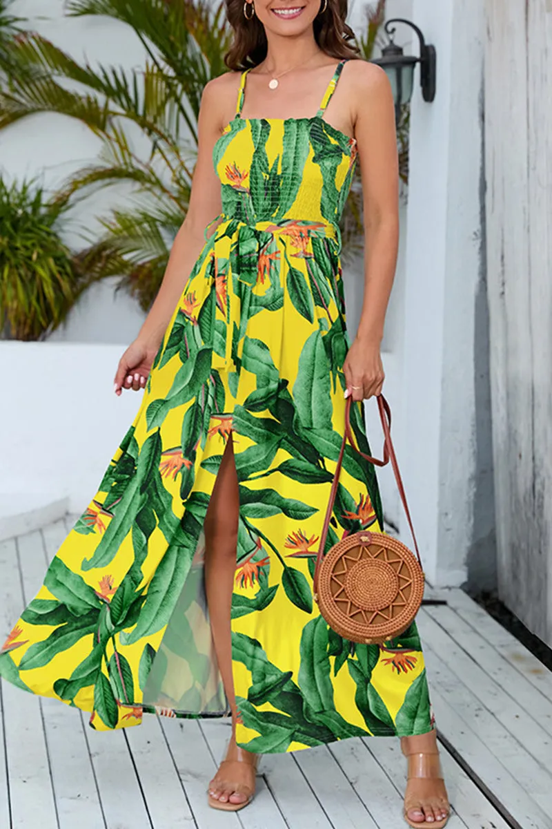 Bohemian Elegant Vacation Floral Slit Strapless Sling Dress Dresses