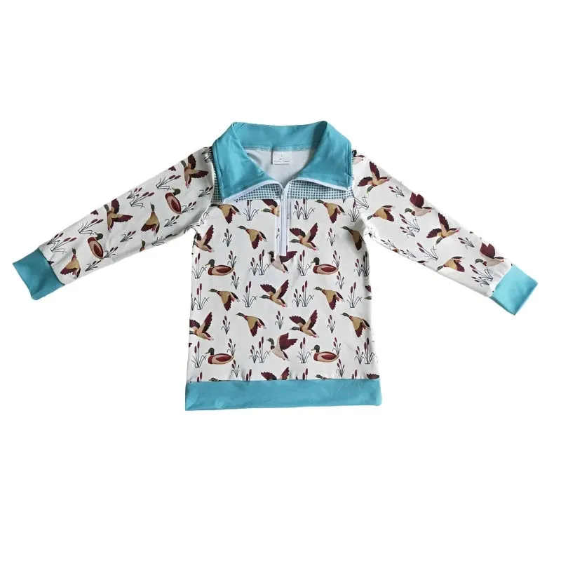 Boys Shirt - Western Farm - Quarter Zip - Ducks in Flight