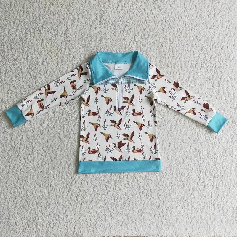 Boys Shirt - Western Farm - Quarter Zip - Ducks in Flight