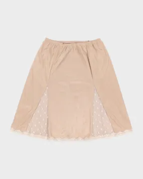 Brown Lace Flower Detailed Petticoat Slip Skirt - M