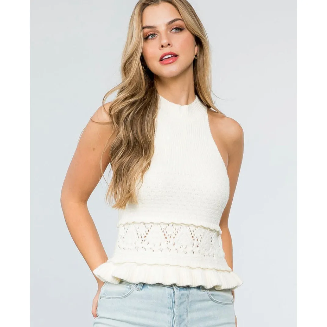 Casie Cream Halter Knit Sleeveless THML Top-SALE