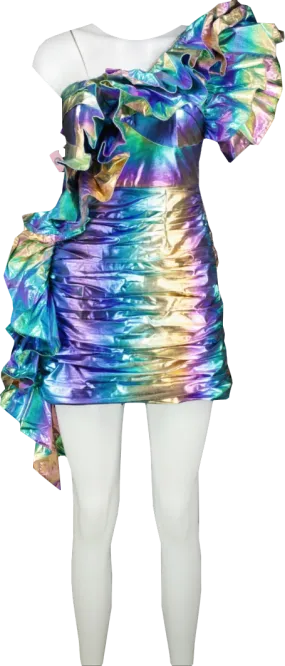 CELIA B Multicoloured Rainbow Opal Frill One Shoulder Mini Dress UK S