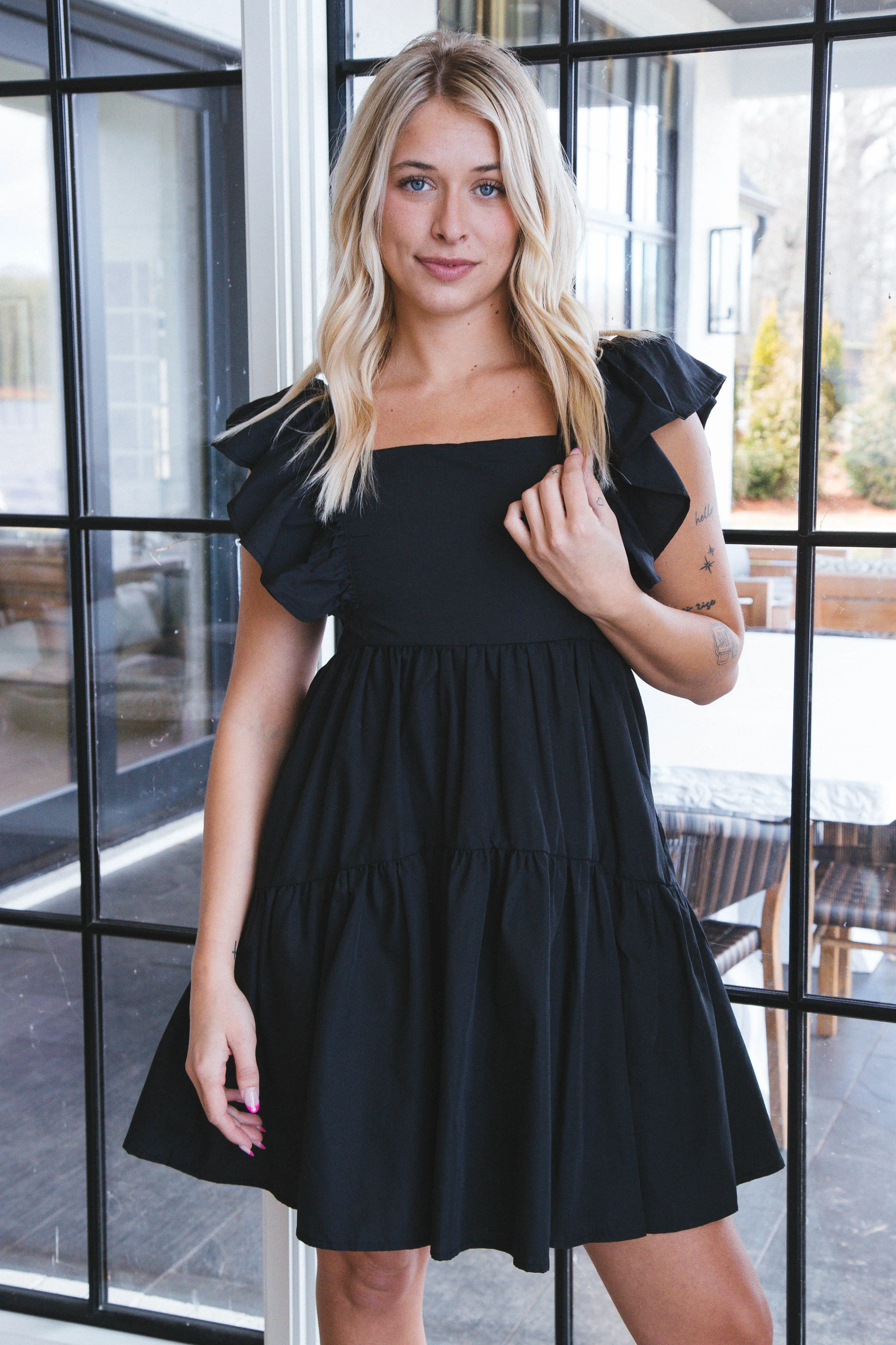 Celia Solid Babydoll Dress, Black