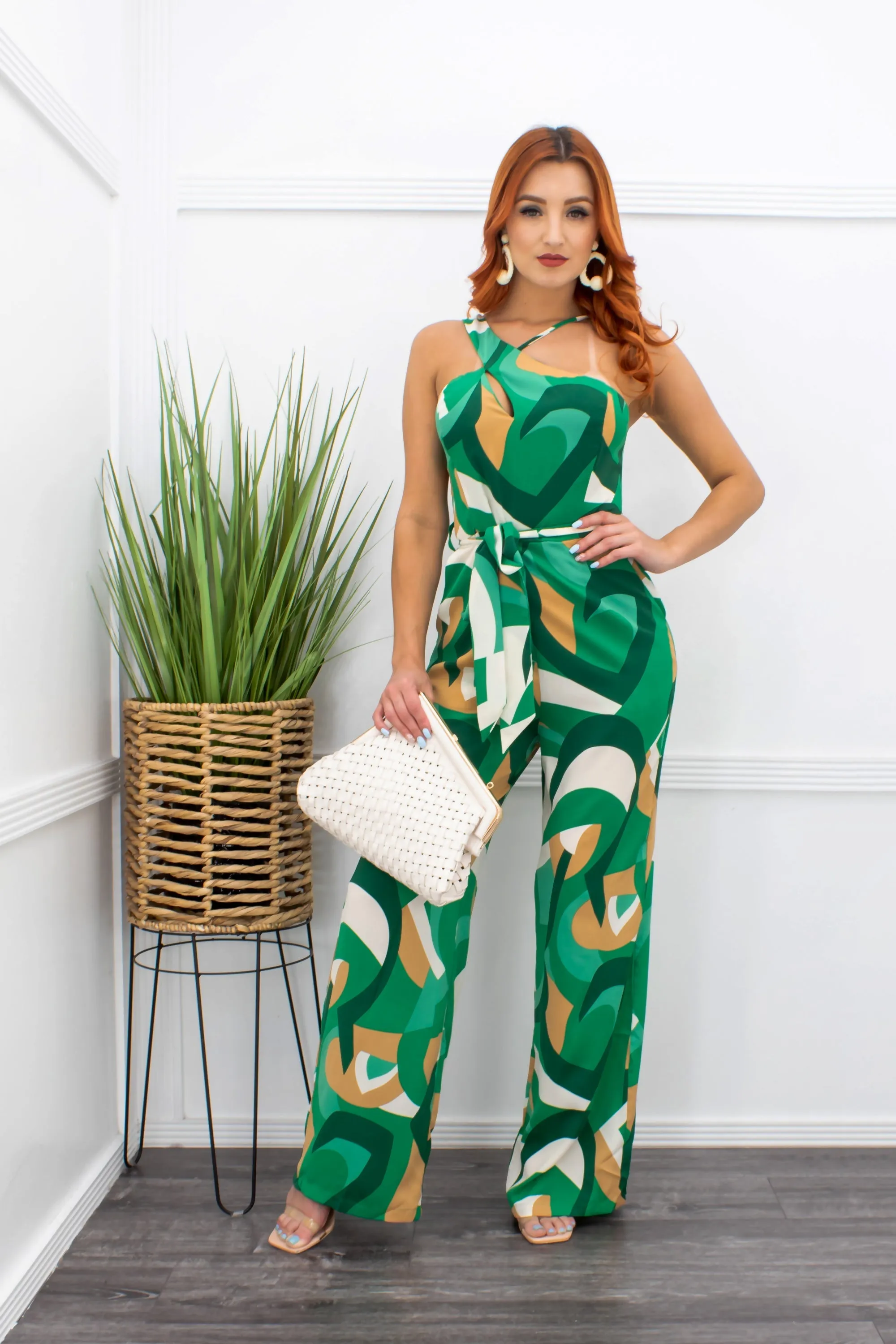 Chiffon One Shoulder Belted Jumpsuit