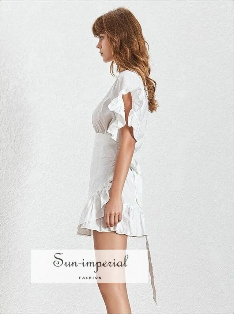 Clara Dress - Casual Ruffles Women Dress O Neck Short Sleeve High Waist Lace up Asymmetrical Mini