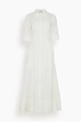 Claudine Short Sleeve Shirt Midi Dress in White