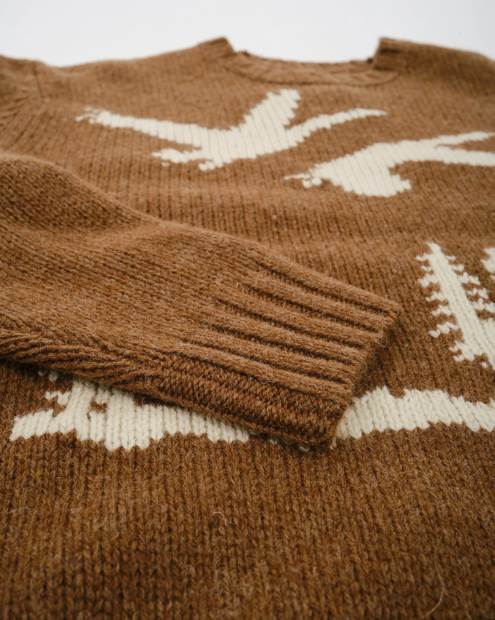 Crew Neck Intarsia 3G Brown Duck