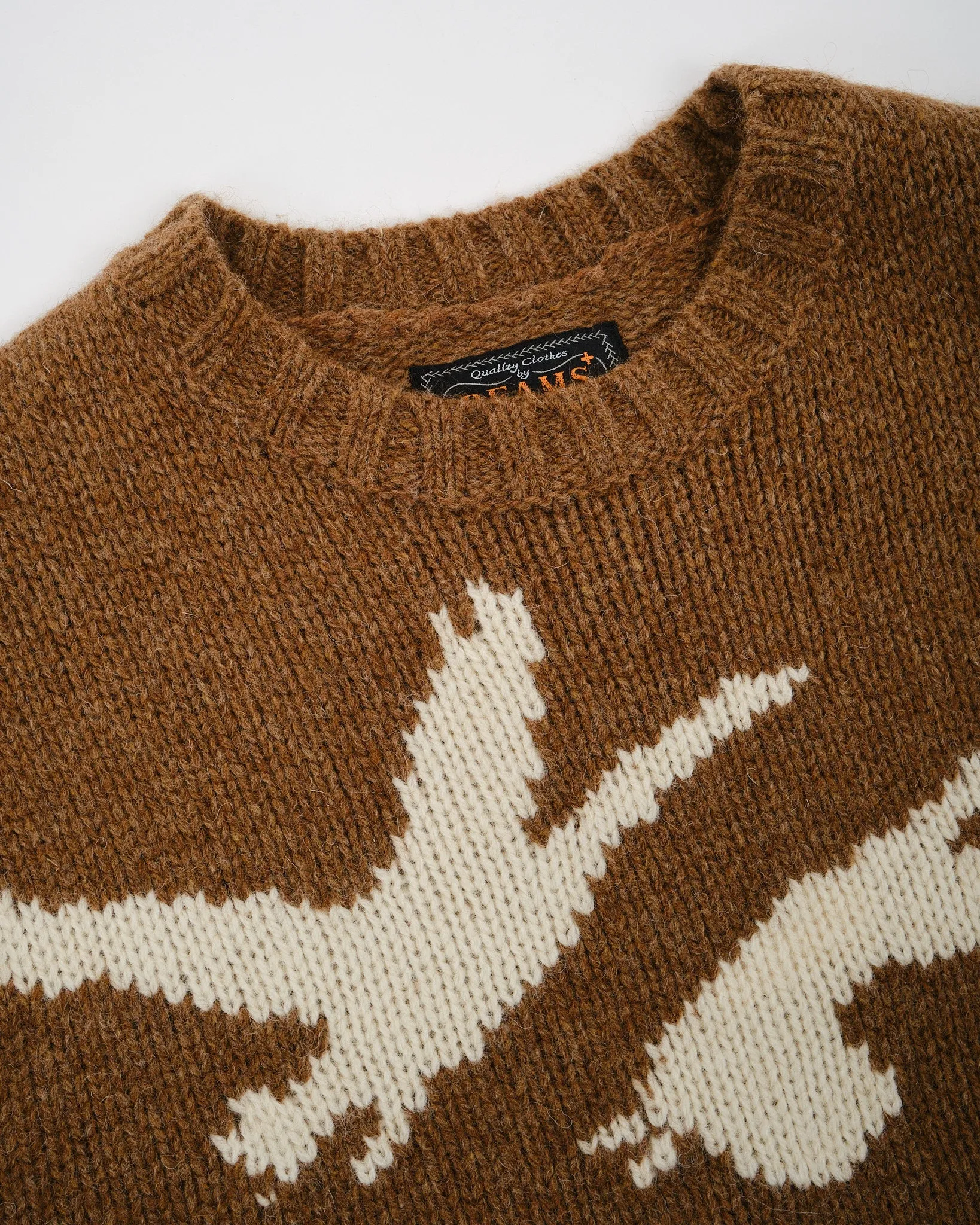 Crew Neck Intarsia 3G Brown Duck