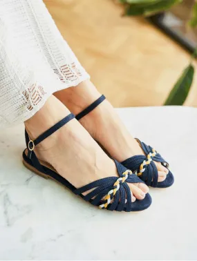 Daffodil Vegan Suede Braid Detail Sandals | Midnight Blue