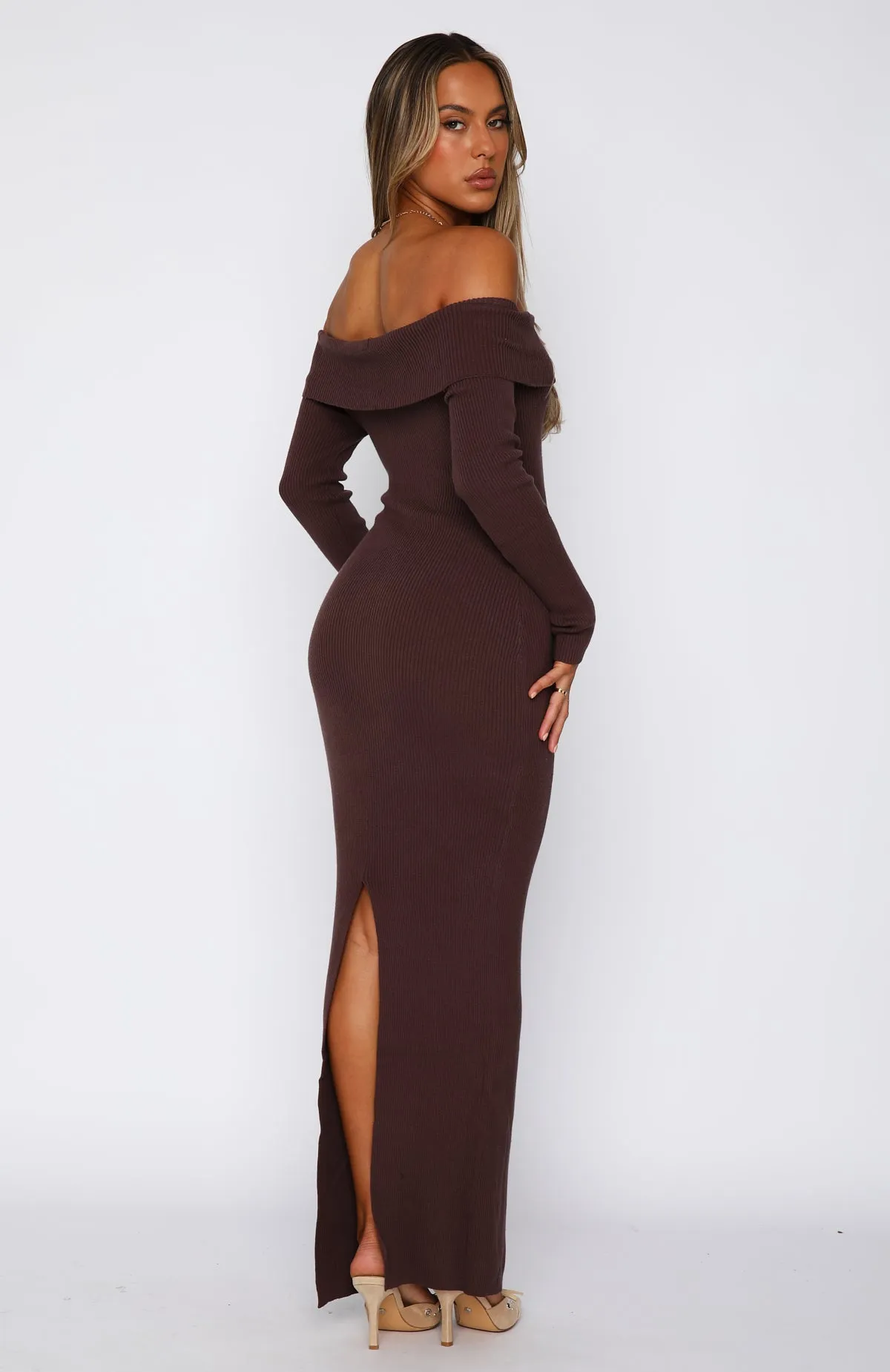 Don't Call Me Anymore Long Sleeve Maxi Dress Chocolate