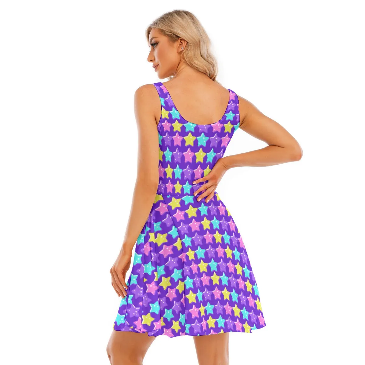 Electric Star Wave Indigo Purple Skater Dress With Pockets