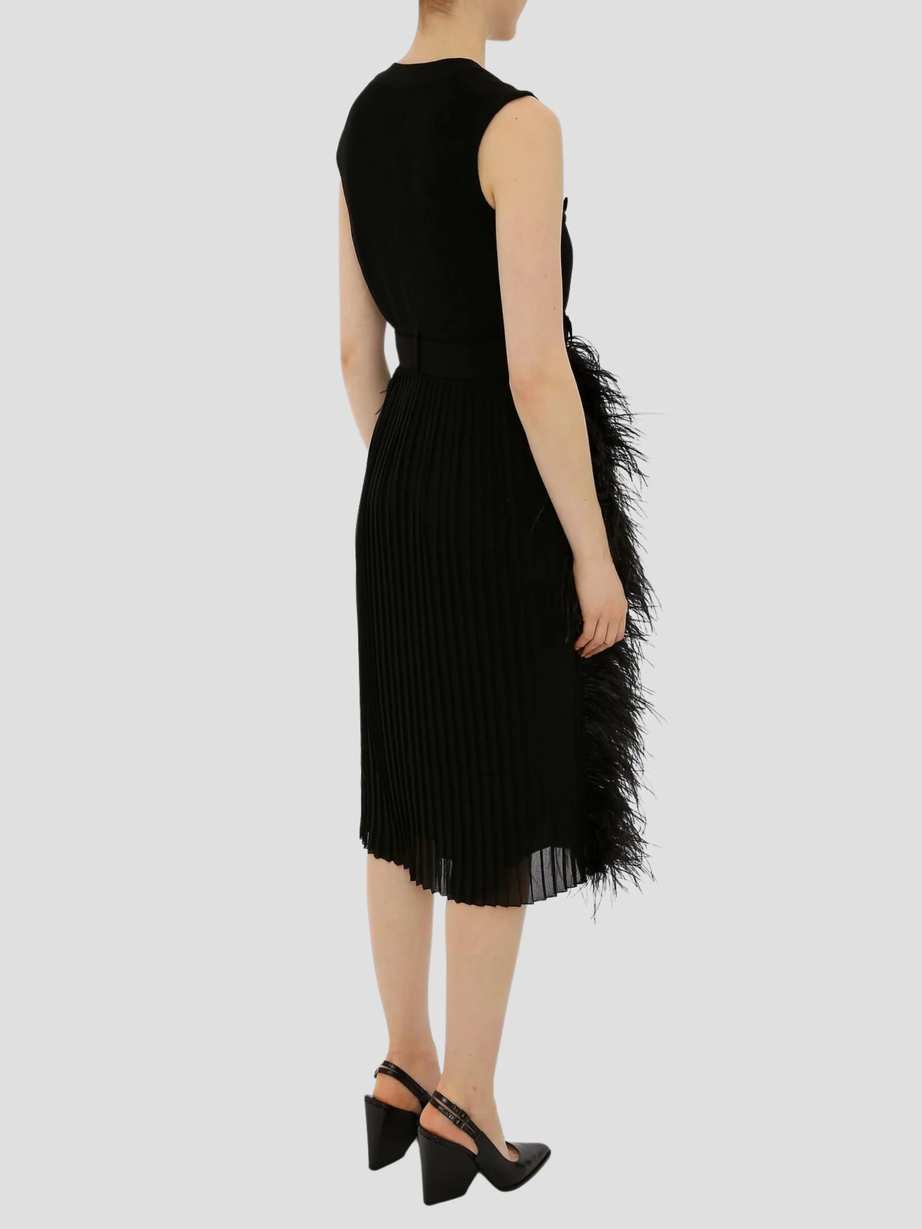 Elizabeth Feather Midi Dress in Black