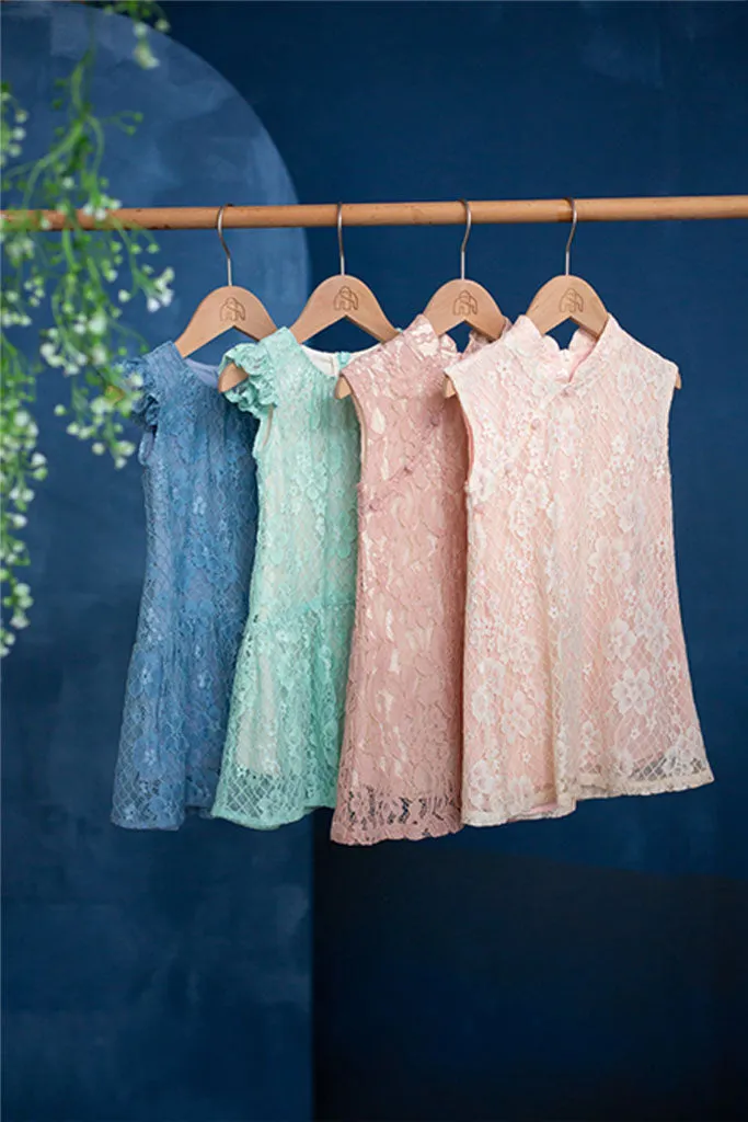 Emelie Lace Dress - Teal on Cream