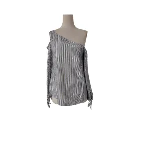 Express Grey and Gold Striped Off Shoulder Top | Gently Used |