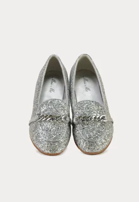 Glittery Chunks Strap Vamp Loafer Shoes