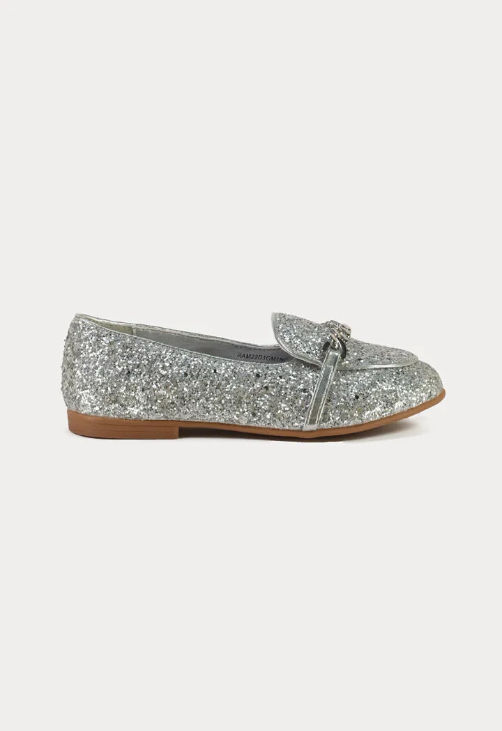 Glittery Chunks Strap Vamp Loafer Shoes