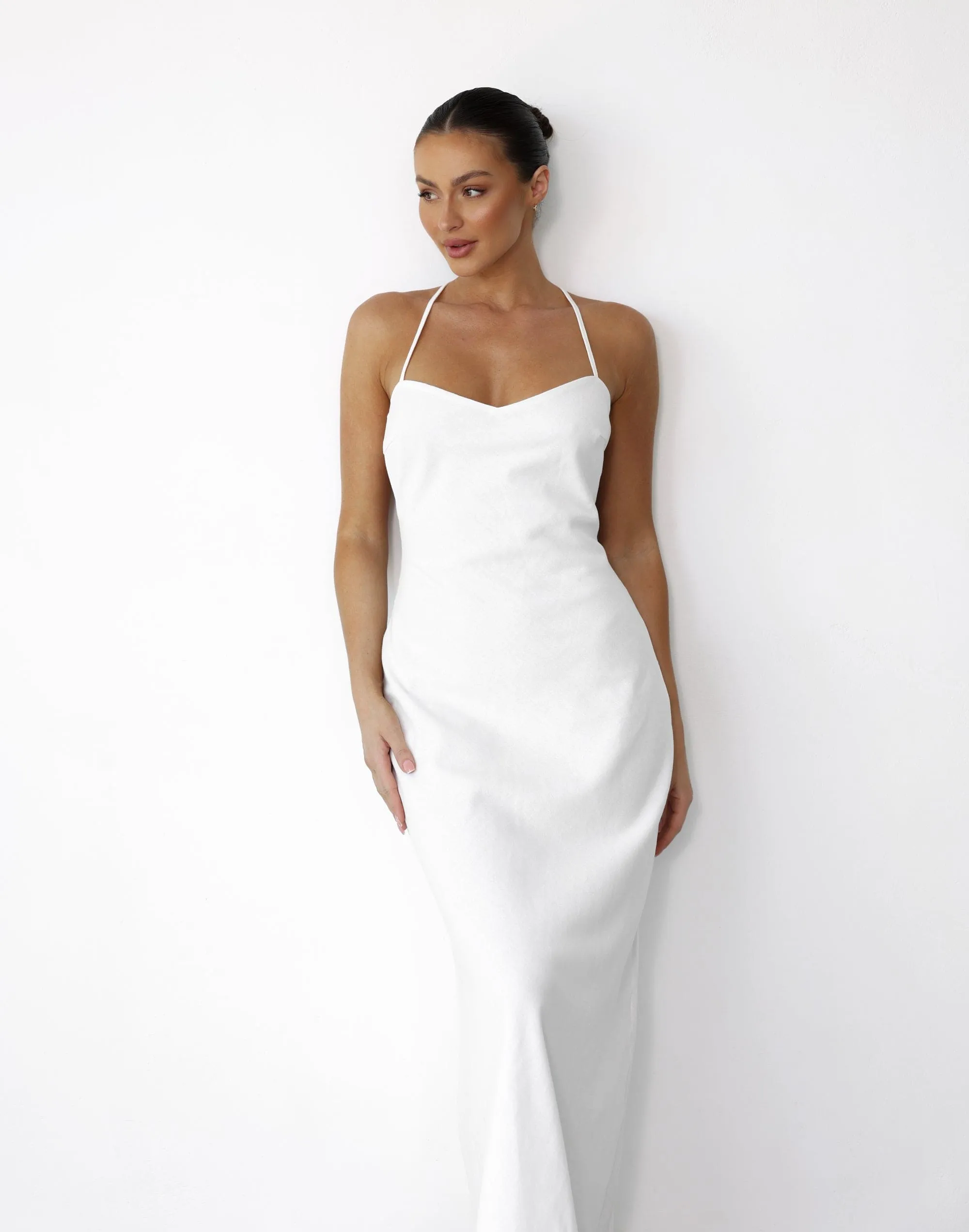 Haylie Linen Maxi Dress (White)