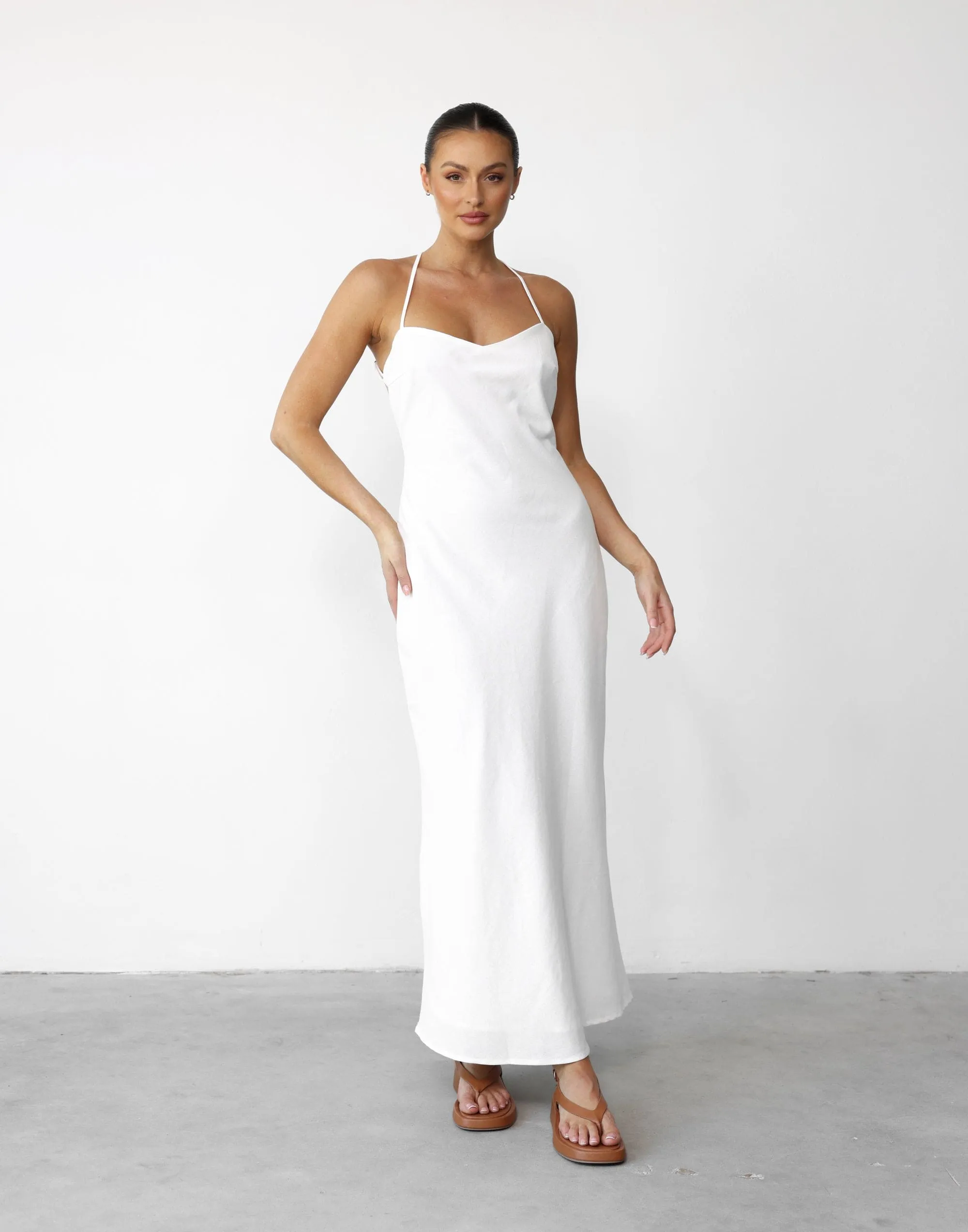 Haylie Linen Maxi Dress (White)