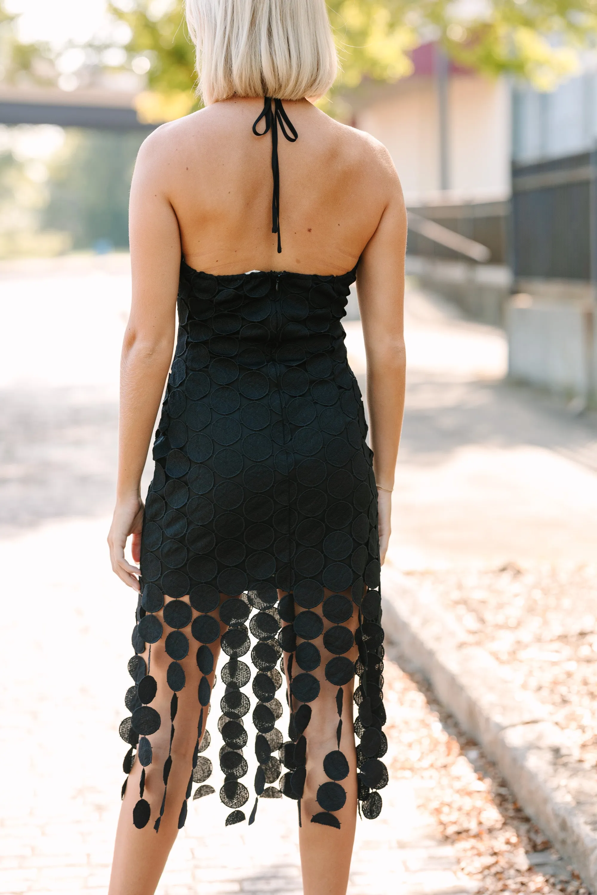 Hit The Spot Black Fringe Midi Dress