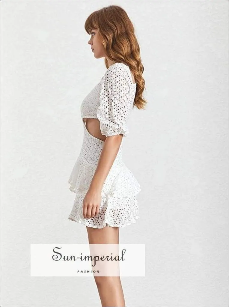 Hope Dress -solid Lace Women's Dress O Neck Half Puff Sleeve High Waist Mini Dress