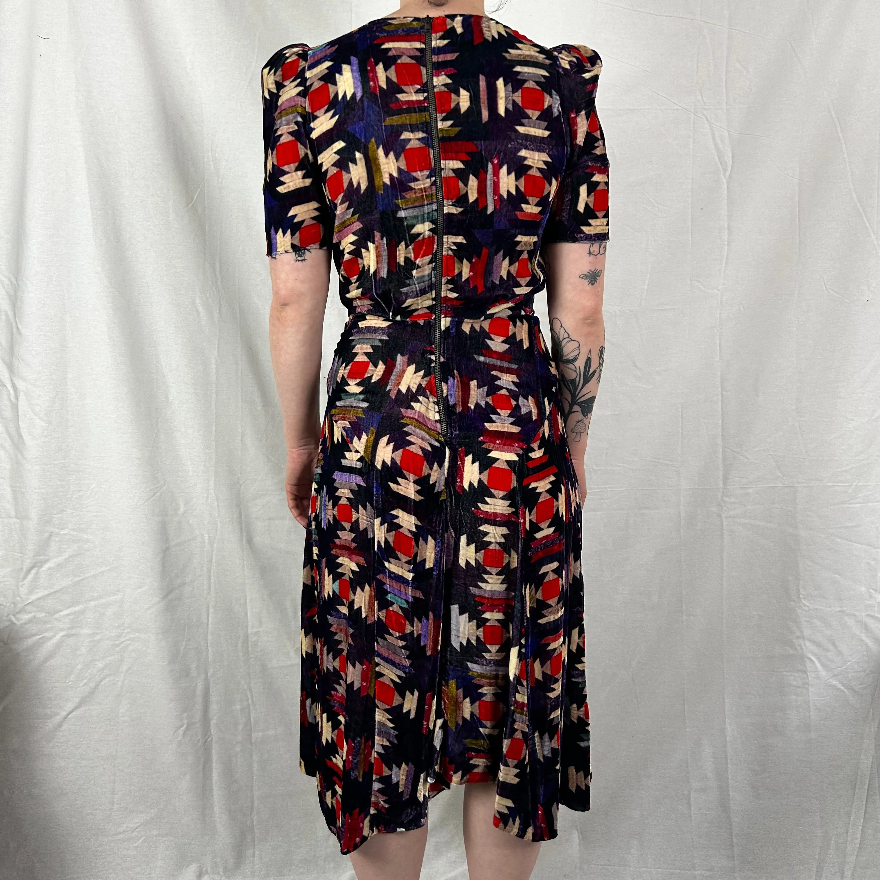 Isabel Marant Brand New 860 Aztec Print Silk Velvet Midi Dress XS