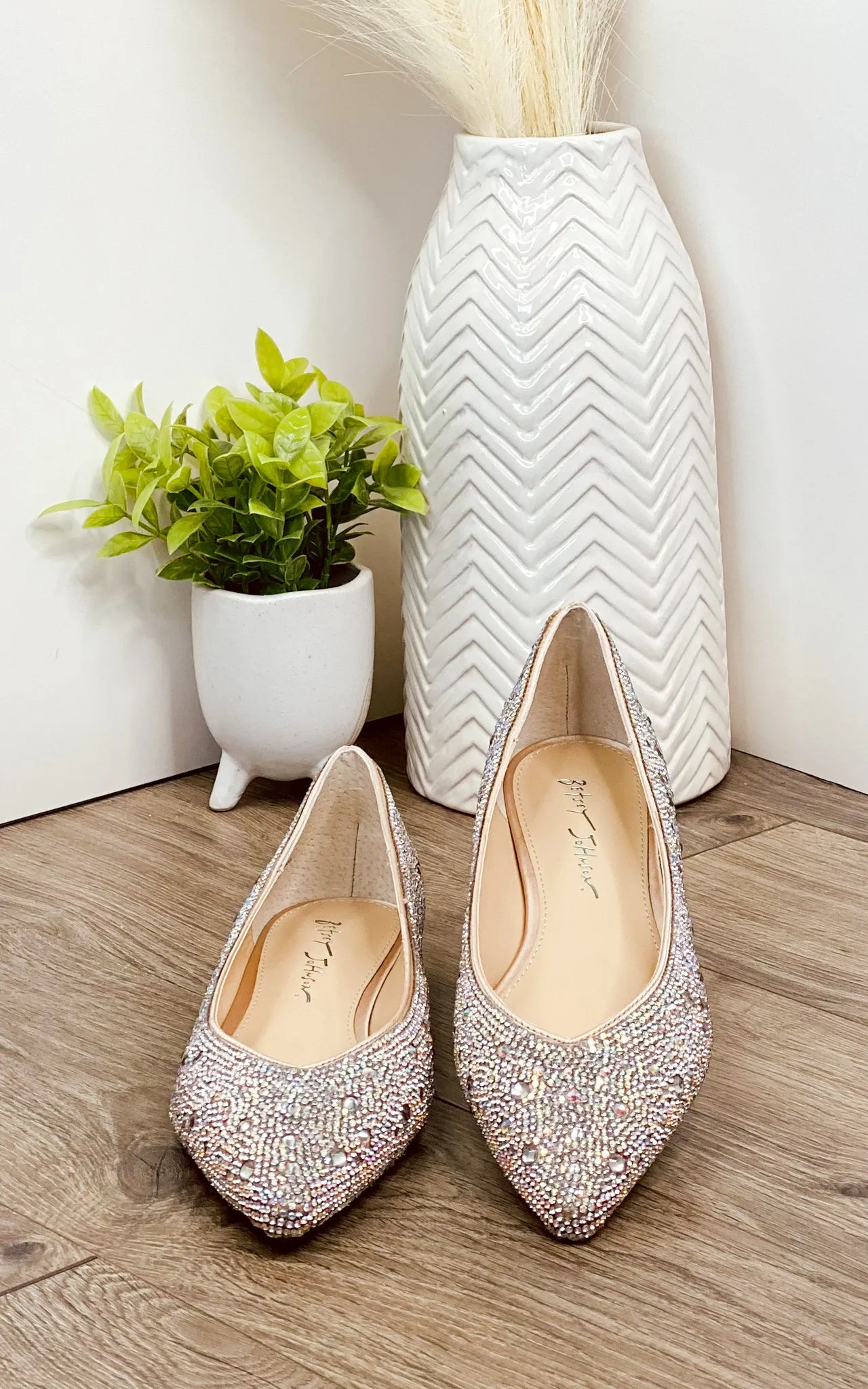 Jude Rhinestone Flats in Nude Satin