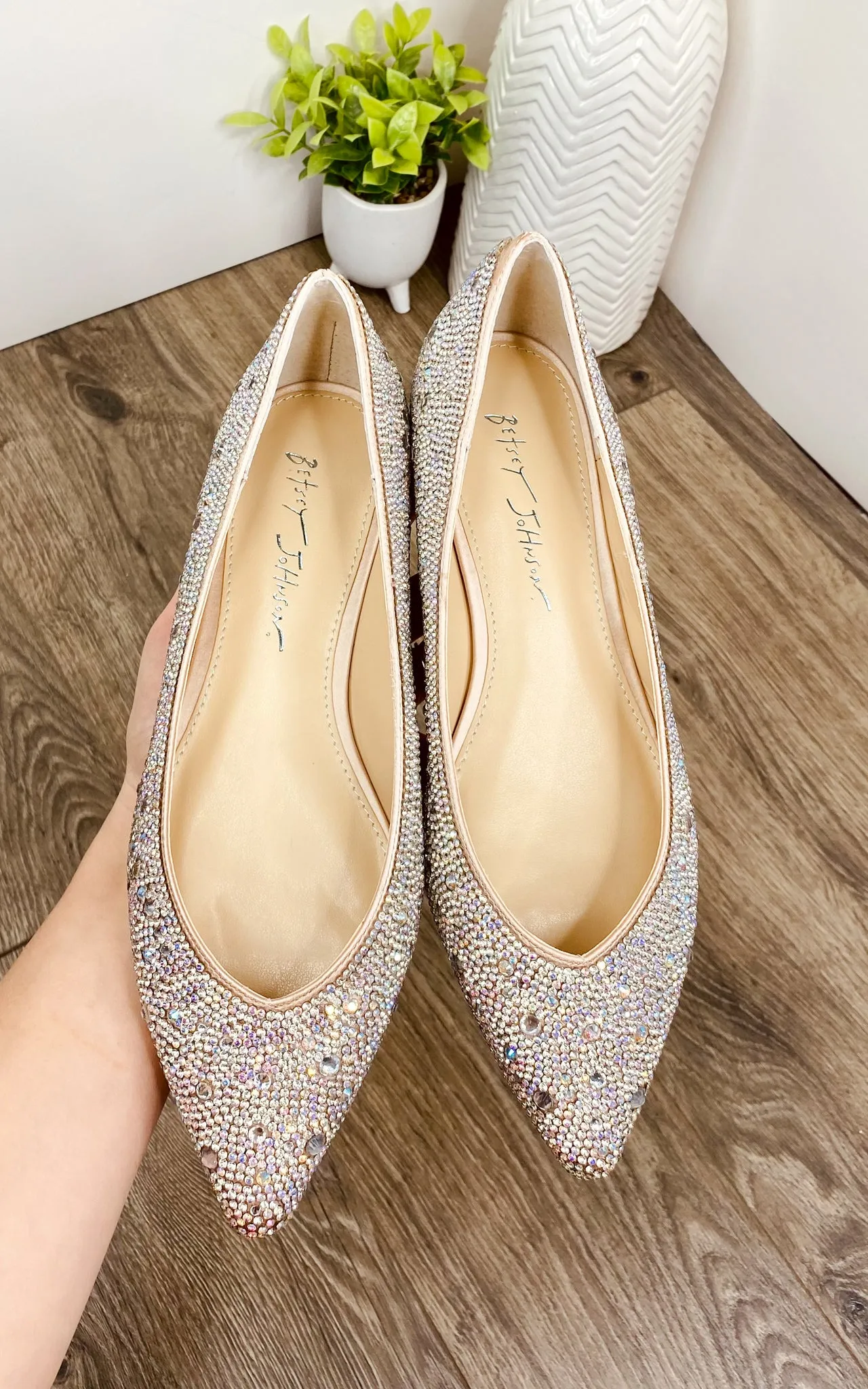 Jude Rhinestone Flats in Nude Satin