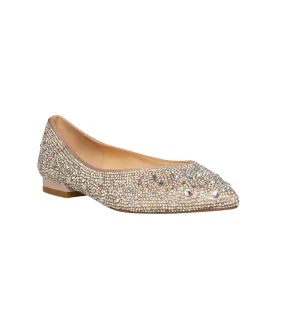 Jude Rhinestone Flats in Nude Satin