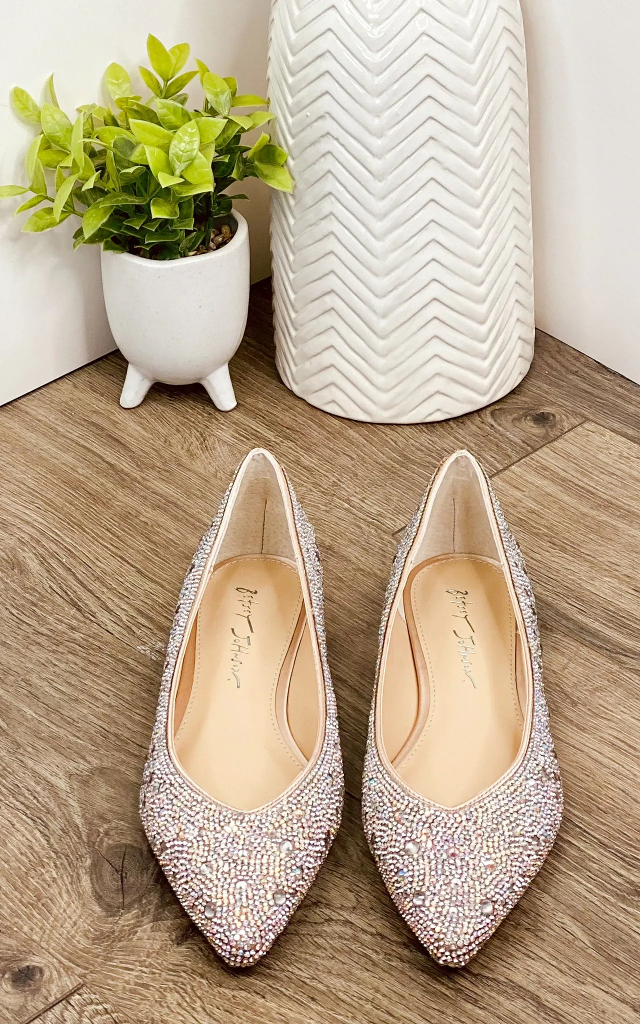 Jude Rhinestone Flats in Nude Satin