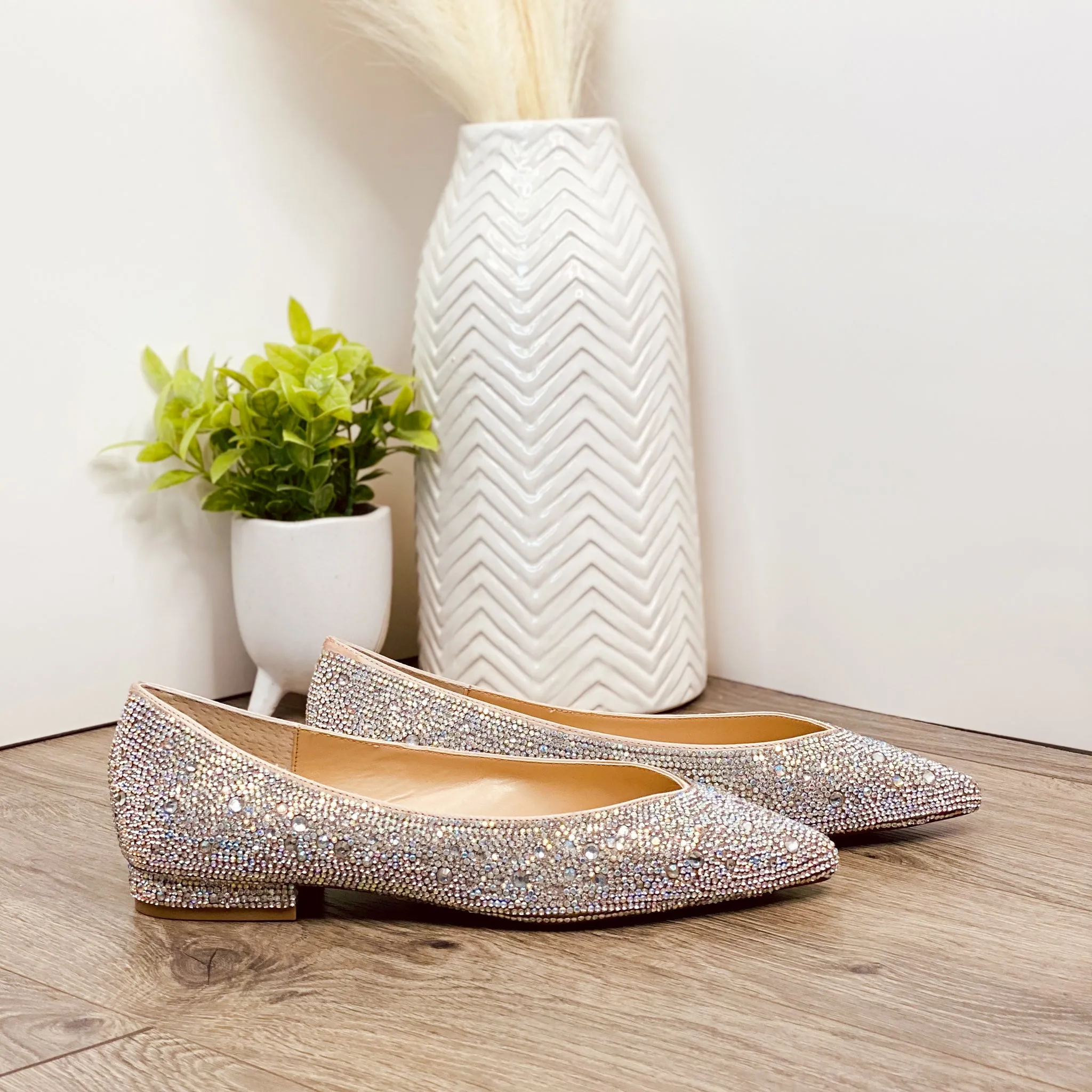 Jude Rhinestone Flats in Nude Satin