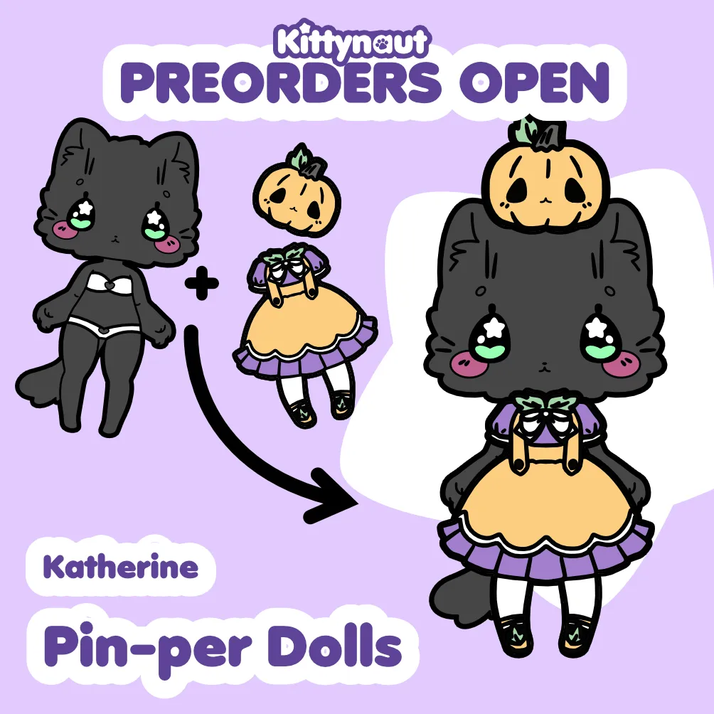 Katherine   Pumpkin Coord -- Hard Enamel Pin Set -- Dress Up Pin Dolls Collection