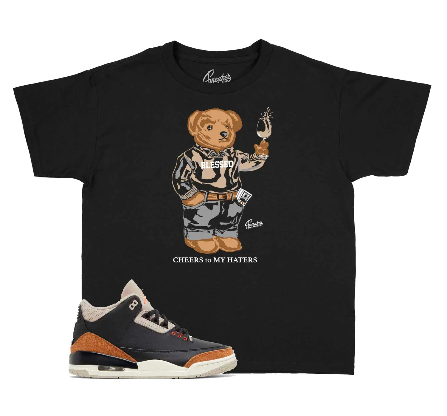 Kids Desert Elephant 3 Shirt - Cheers Bear - Black