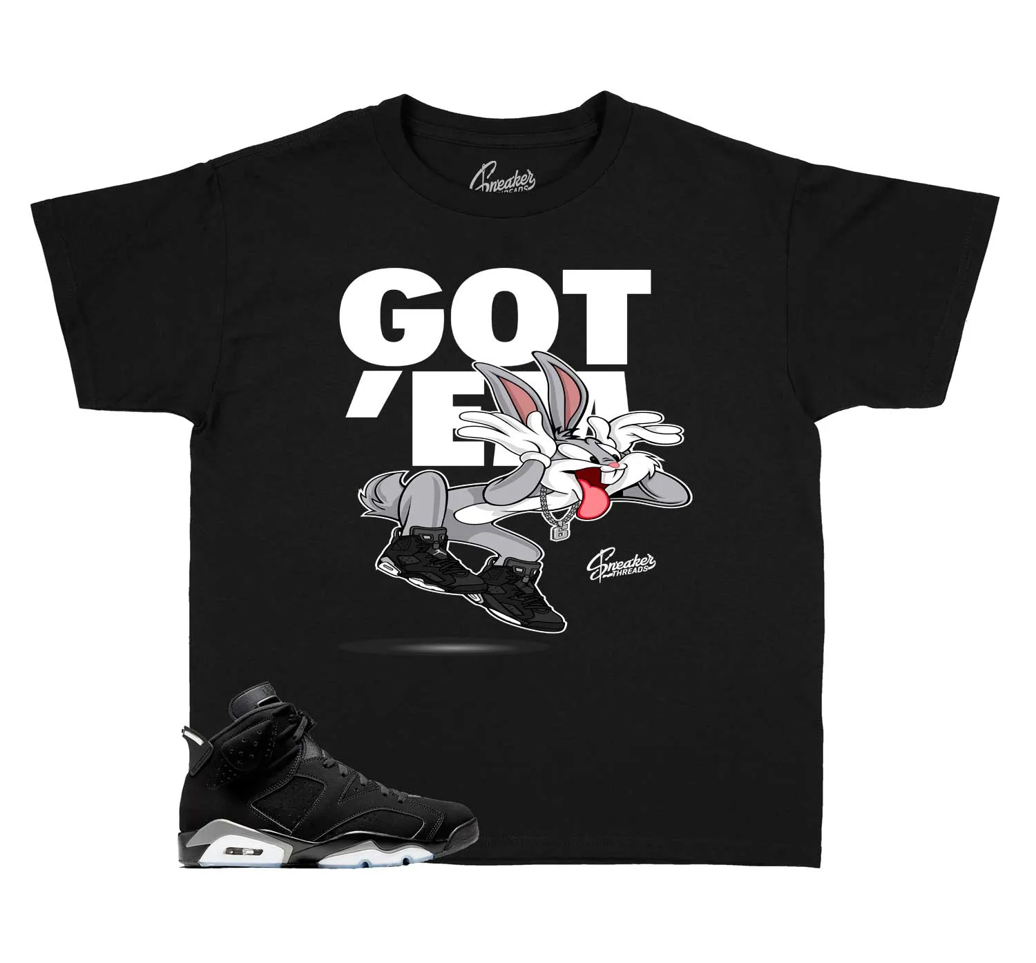 Kids Metallic Silver 6 Shirt - Got Em - Black