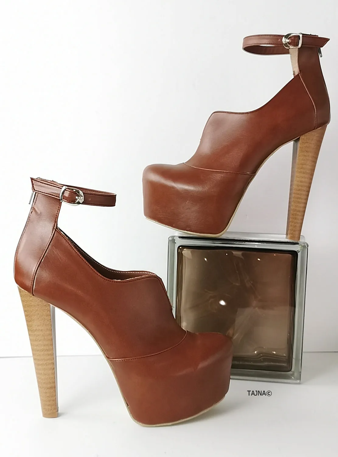 Light Brown Ankle Strap High Heel Shoes