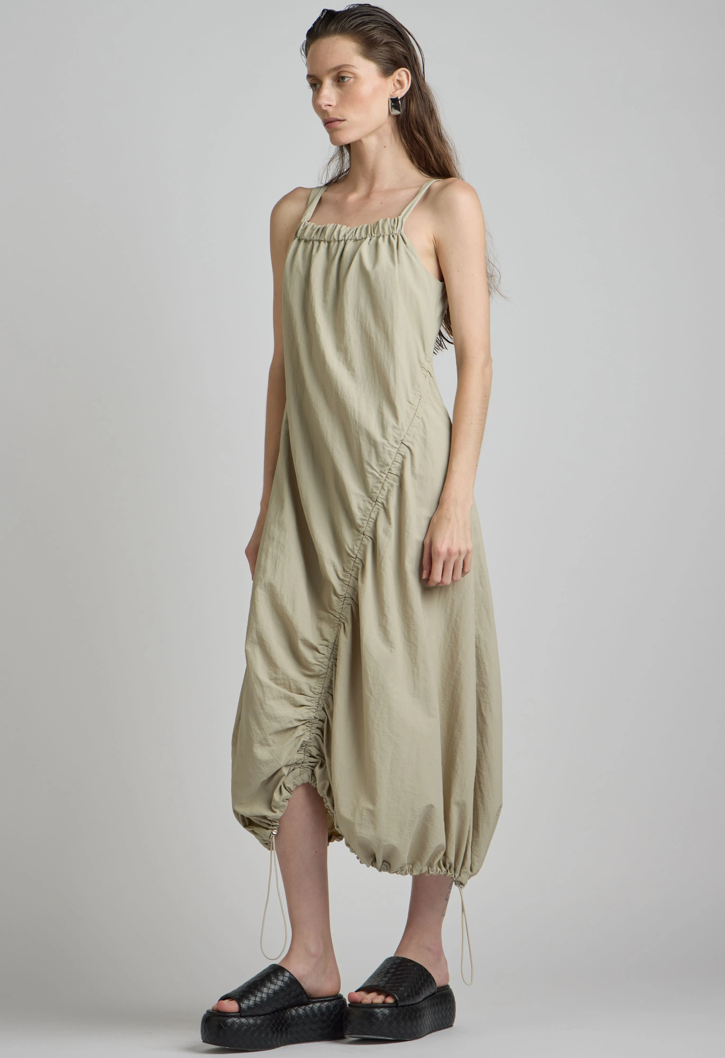 Long Parachute Dress In Khaki